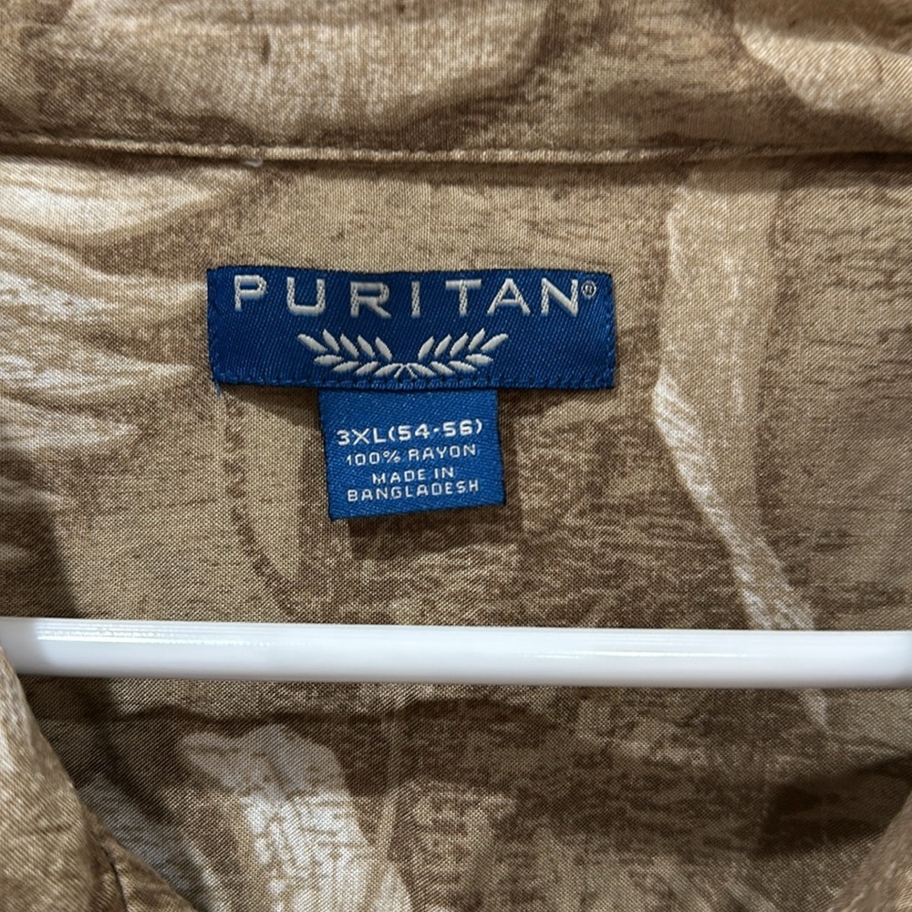 Puritan Aloha Shirt 3XL (54-56) Tan Hawaiian Button Front Island Short Sleeve - Picture 3 of 4